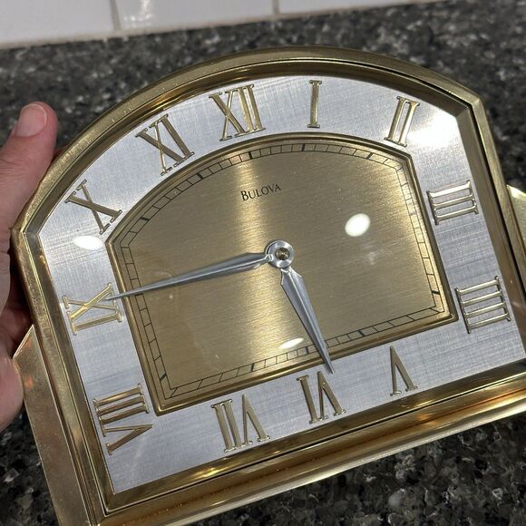 Vtg Bulova Goldtone Clock Youngstown Quartz Table Mantle Desk Art Deco MCM Retro - Picture 2 of 8